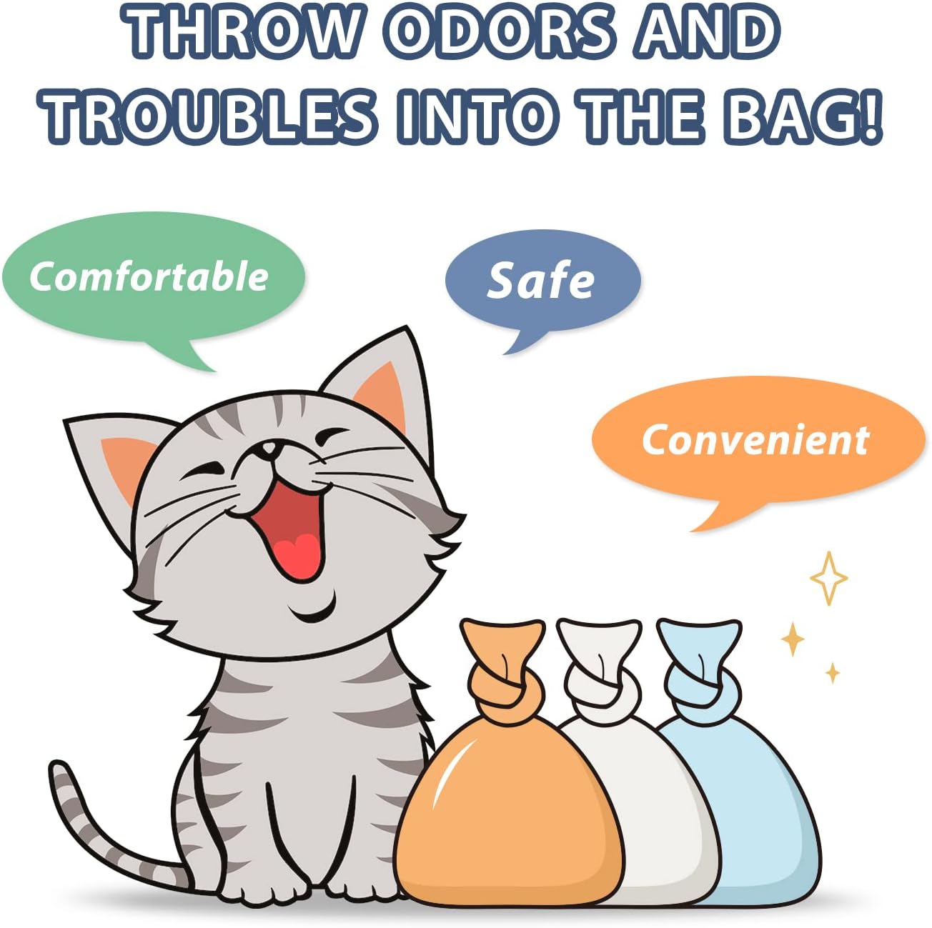 Deefre Bolsas de eliminación de desechos de gatos con sellado de olores, 200 unidades, bolsas de arena para gatos sin perfume, bolsas de eliminación