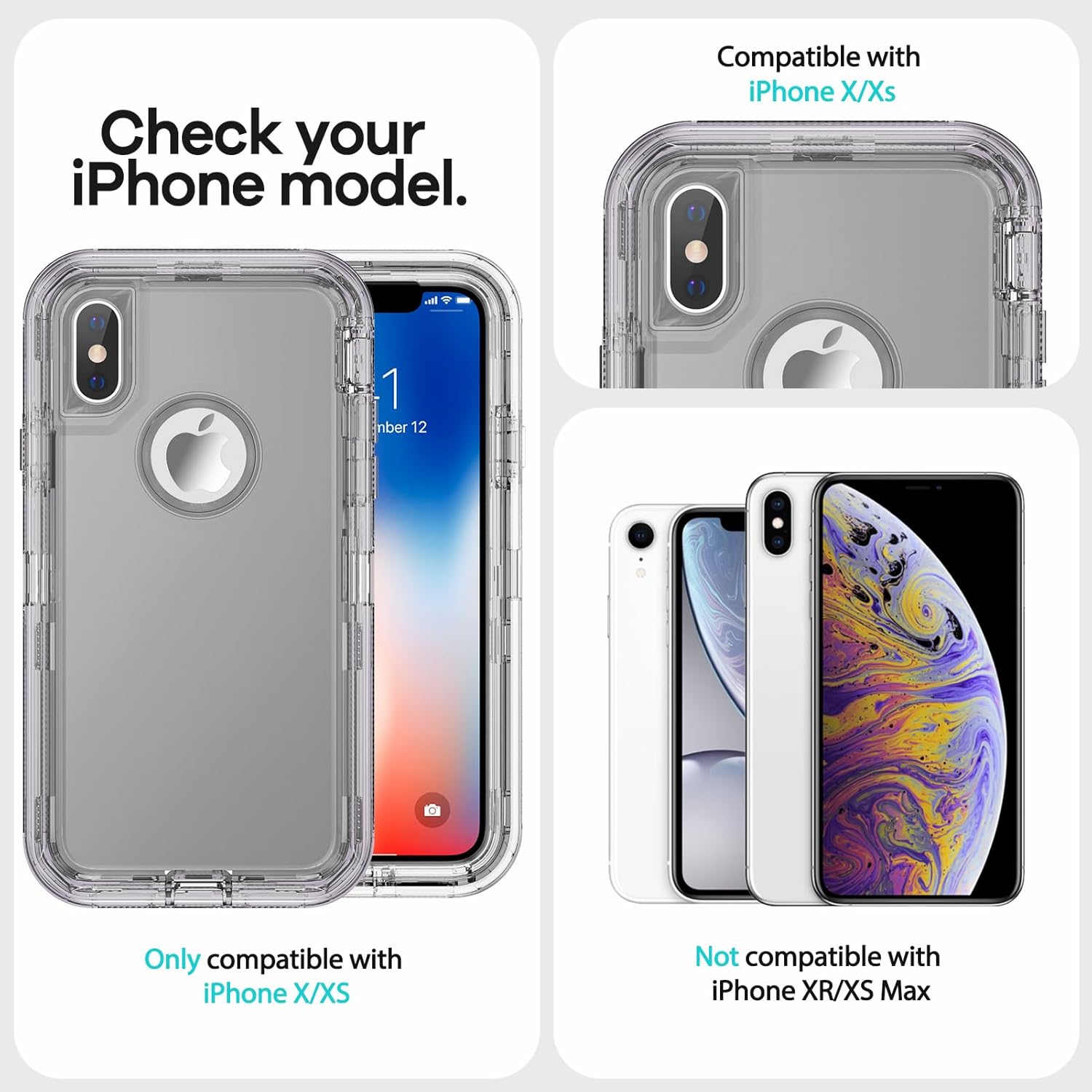 ORIbox Funda para iPhone XXS gris, protección contra caídas de grado militar de 10 pies, funda transparente resistente a prueba de golpes anticaídas