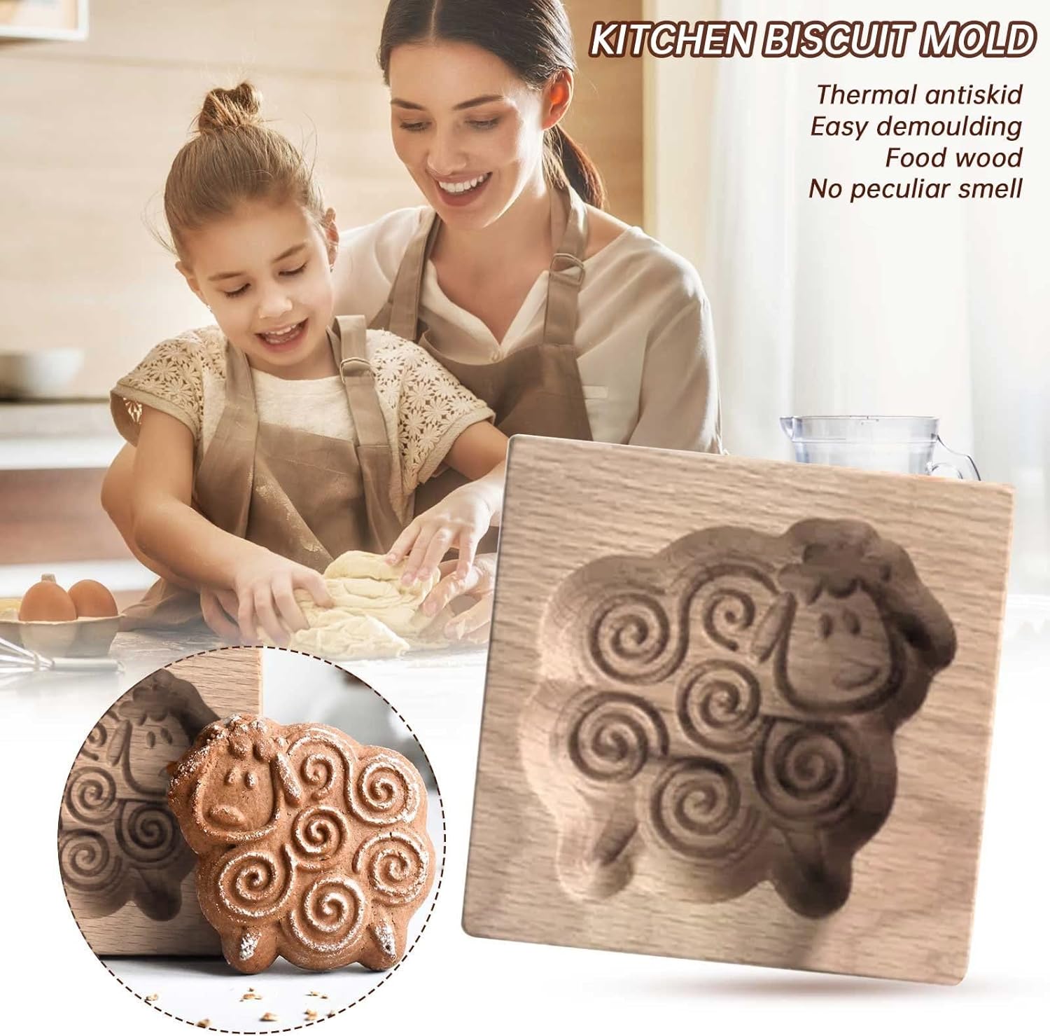 Moldes de madera para galletas, cortador de galletas tallado de cabra para hornear, sellos de prensa en relieve de galletas en forma de cabra para