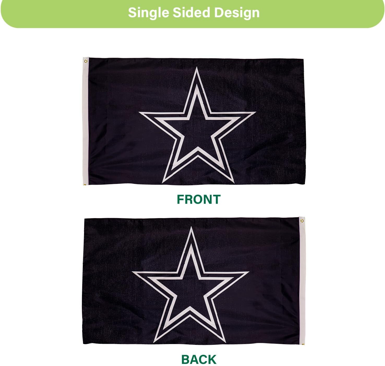 NFL Dallas Cowboys – Bandera duradera de 3 x 5 para exteriores con ojales, bandera y pancarta resistentes para jardín al aire libre y patio, bandera
