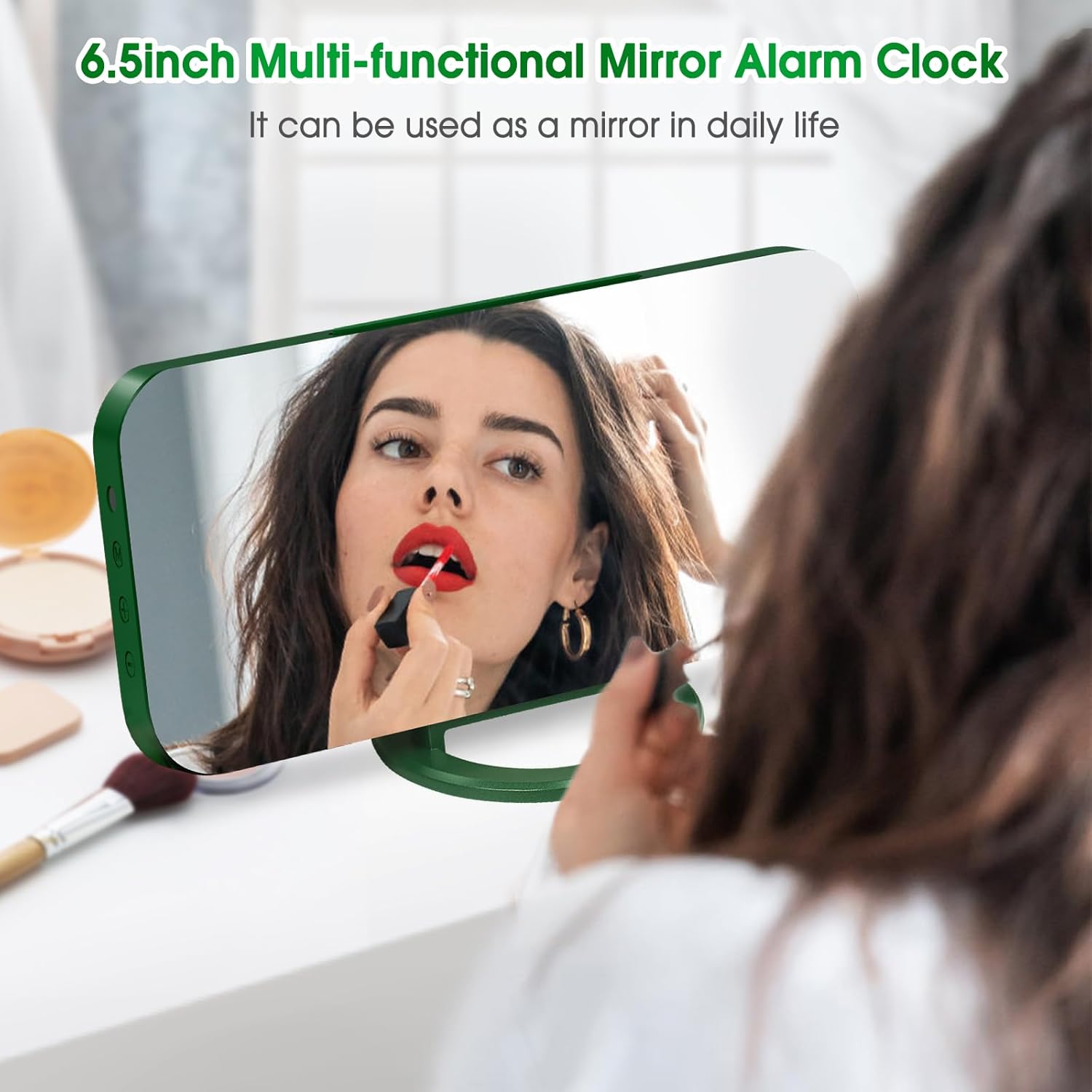 WulaWindy Reloj despertador digital, pantalla LED de espejo grande, con cargador USB, función de repetición, modo tenue, para colgar en la pared