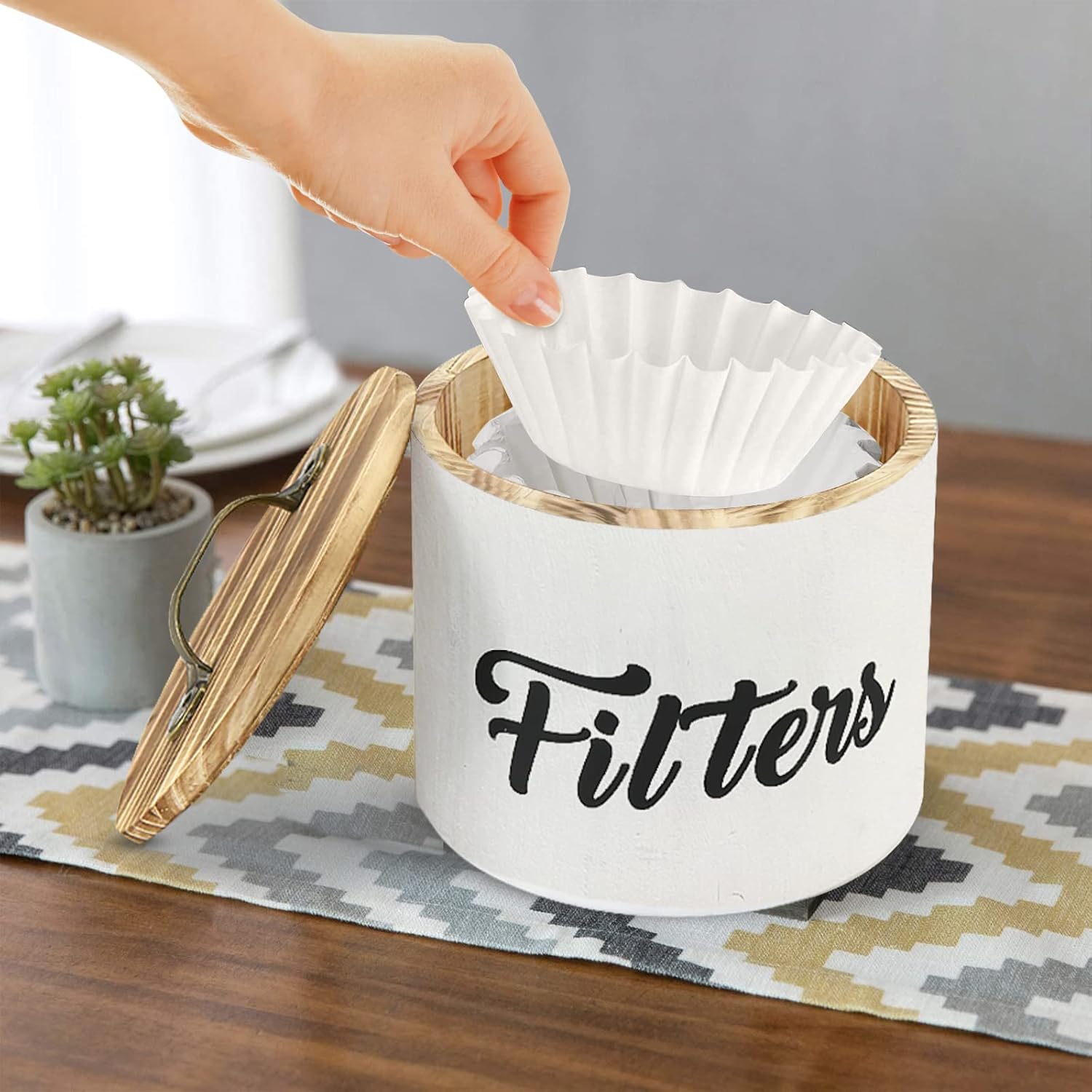 Soporte para filtro de café, cesta de almacenamiento de filtro blanco para mostrador, funda de madera, accesorios de barra de café, estación de