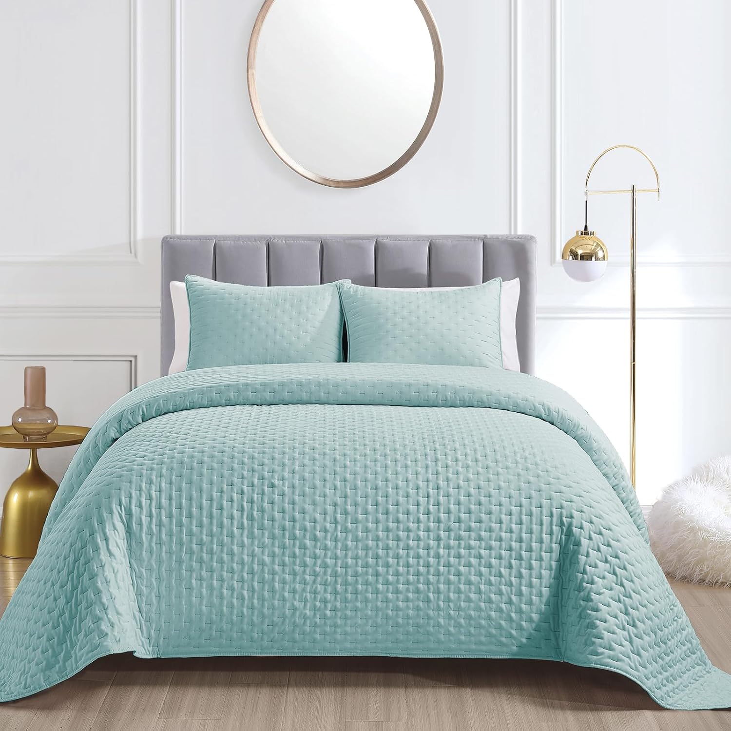 Mocaletto Juego de edredón de lujo tamaño Queen, juego de edredón azul de 3 piezas, juego de ropa de cama reversible Queen con fundas de almohada,