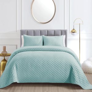 Mocaletto Juego de edredón de lujo tamaño Queen, juego de edredón azul de 3 piezas, juego de ropa de cama reversible Queen con fundas de almohada, Mocaletto Juego de edredón de lujo tamaño Queen, juego de edredón azul de 3 piezas, juego de ropa de cama reversible Queen con fundas de almohada,