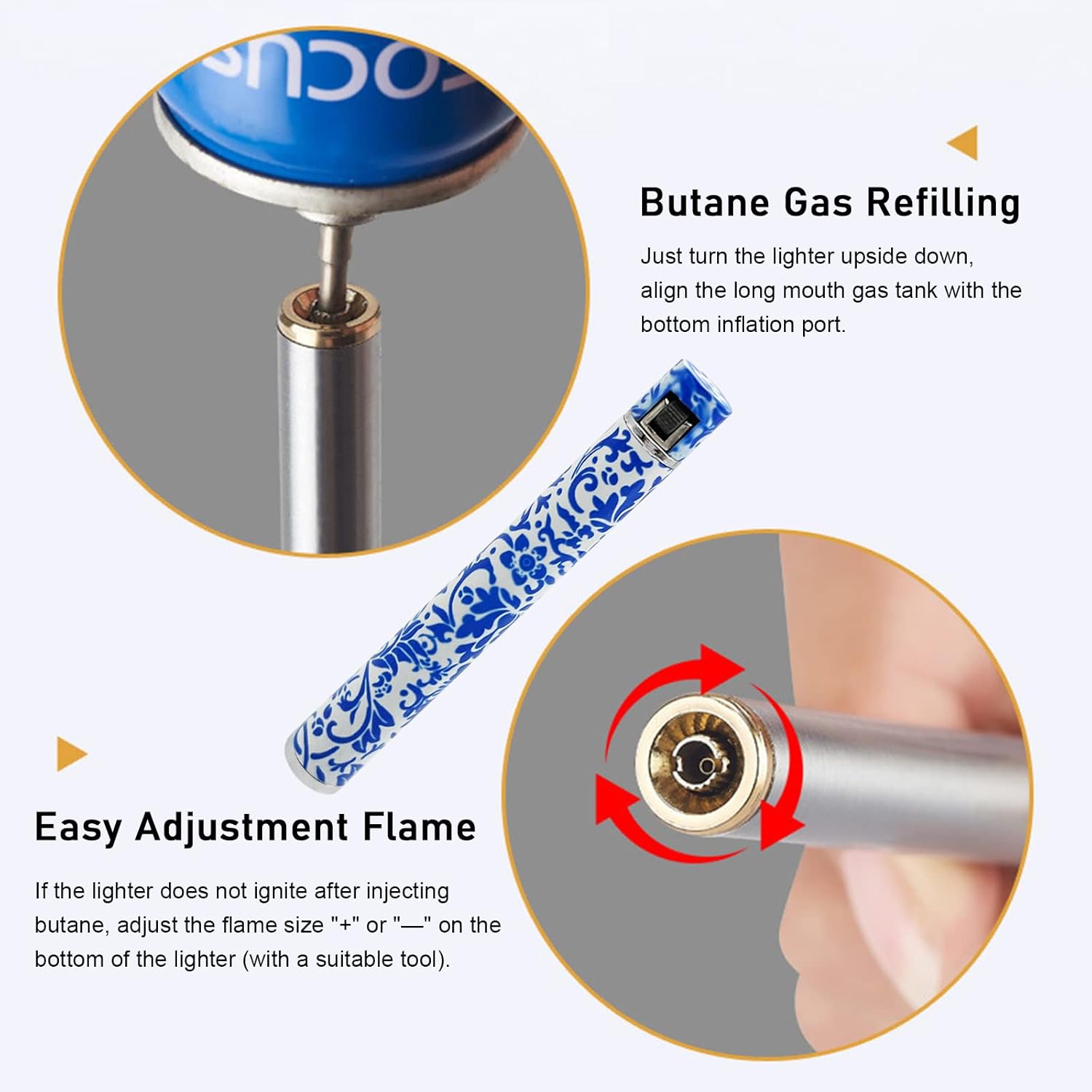 Encendedor de antorcha de 2 piezas, mini tira cilíndrica recargable, encendedor de gas suave, portátil, ajustable, para cocina, interior, exterior,