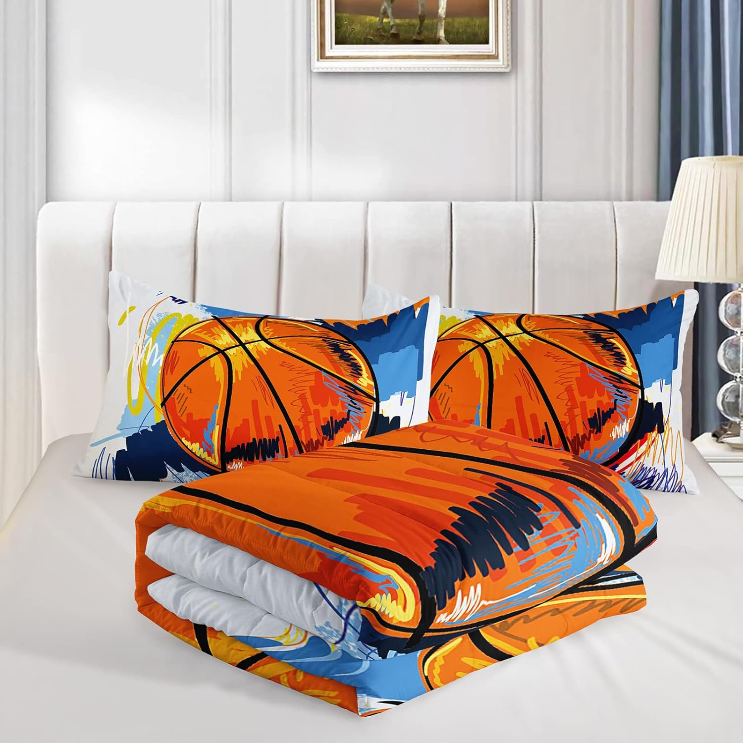 Juego de edredón de baloncesto para niños, juego de ropa de cama deportiva tamaño individual para niños y adolescentes, diseño de edredón de estilo