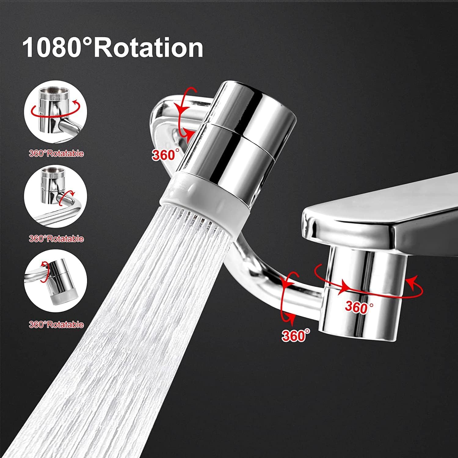 Extensor de grifo giratorio de 1080, aireador universal de grifo giratorio Waycco con filtro de salpicaduras con 2 modos de salida de agua para