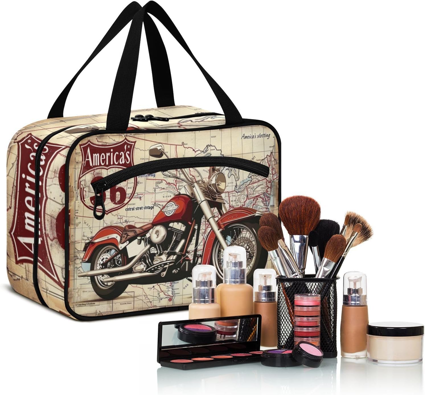 Bolsas de cosméticos vintage para colgar en motocicleta, bolsa de aseo para mujer, bolsa de aseo grande impermeable para ducha, bolsa de viaje para