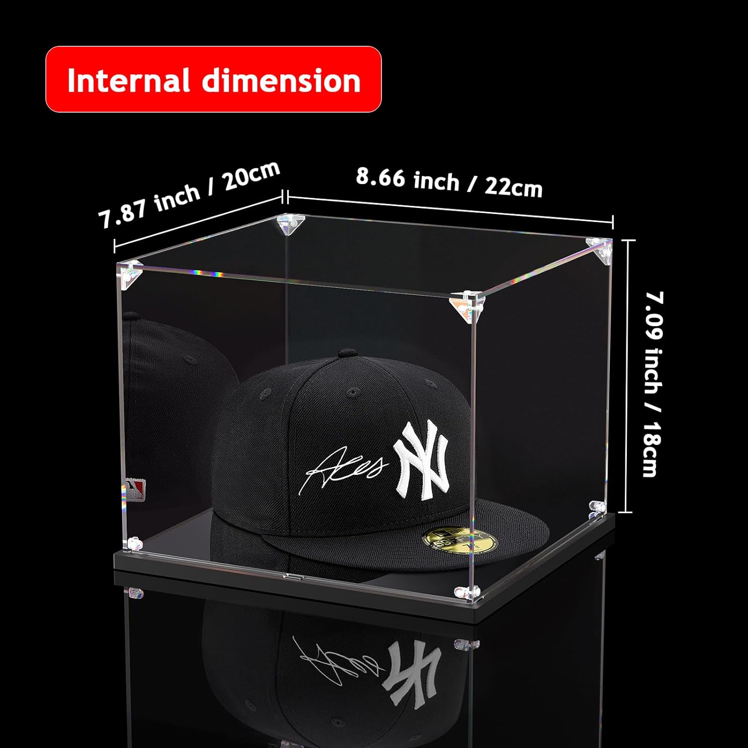 Vitrina para sombrero, base de espejo, acrílico transparente para gorras de béisbol, fútbol o Snapback, mini casco (8.66 x 7.87 x 7.09 pulgadas, 8.7
