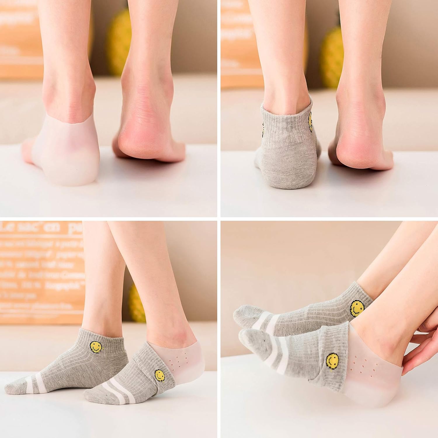 Aumento de altura invisible para mejorar la plantilla oculta, plantillas de talón de silicona suave, almohadillas de elevación de talón, calcetines