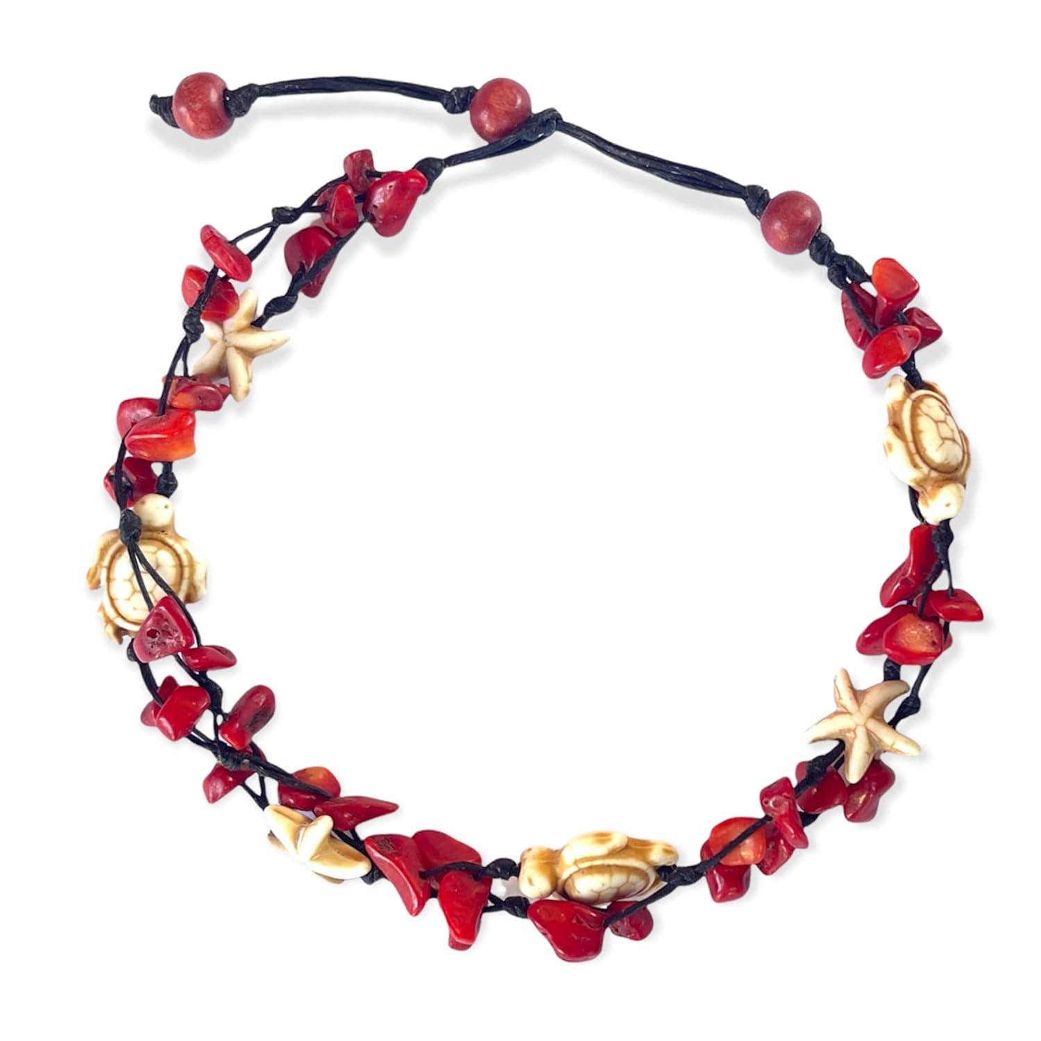 Anklet Stone Handmade Braided Rope Ankle Natural stone Turtle Starfish dolphin for Women Girls (Red Agate turtle starfish)