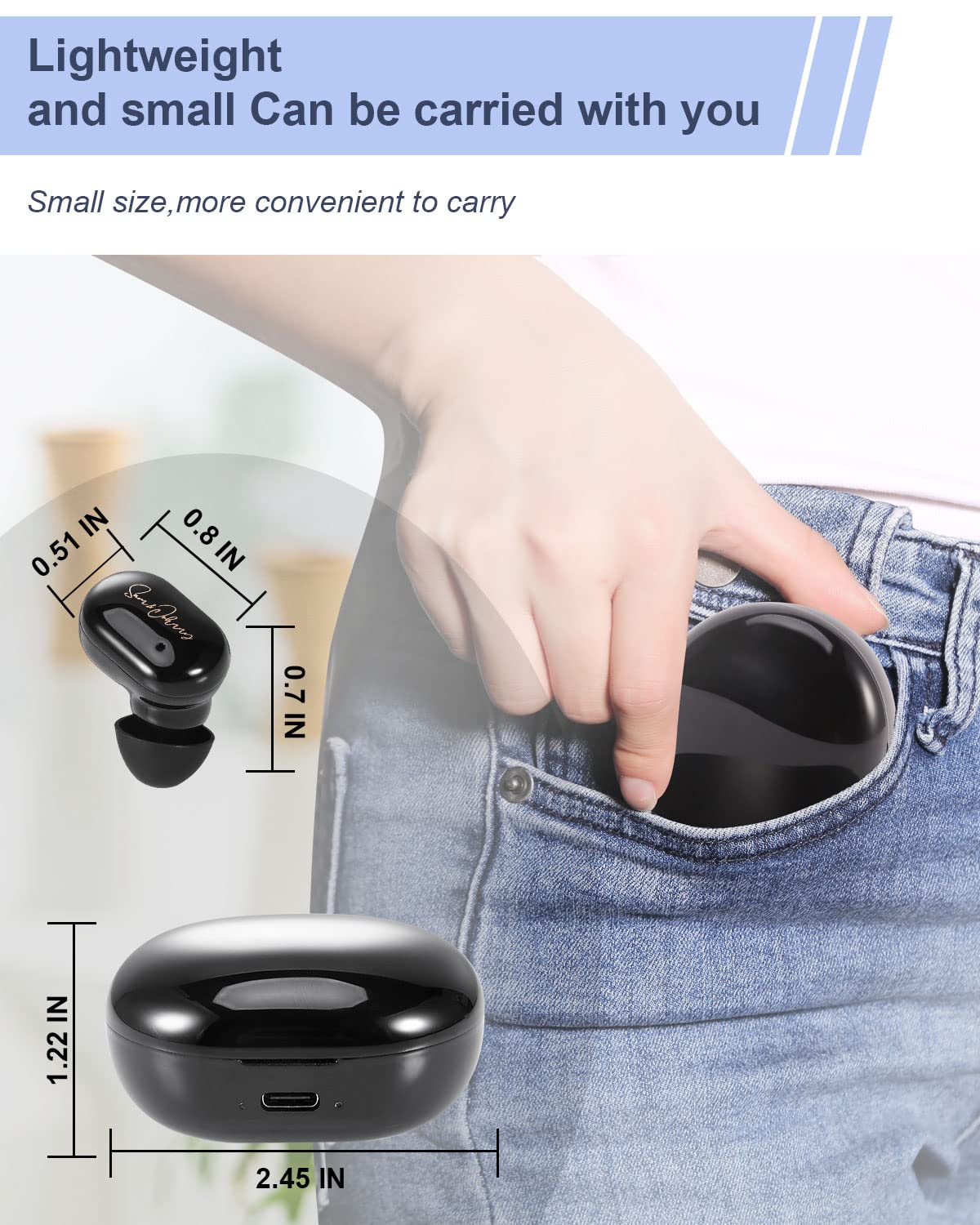 Sam&Johnny Rechargeable Hearing Aids for Seniors with Noise Cancelling, Bluetooth Hearing Aid Devices Digital in Ear, Mini Premium Comfort Design
