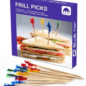 BLUE TOP Palillos de dientes de madera con volantes de 4 pulgadas, paquete de 1000 palillos de dientes de cóctel para frutas, aperitivos, sándwiches BLUE TOP Palillos de dientes de madera con volantes de 4 pulgadas, paquete de 1000 palillos de dientes de cóctel para frutas, aperitivos, sándwiches