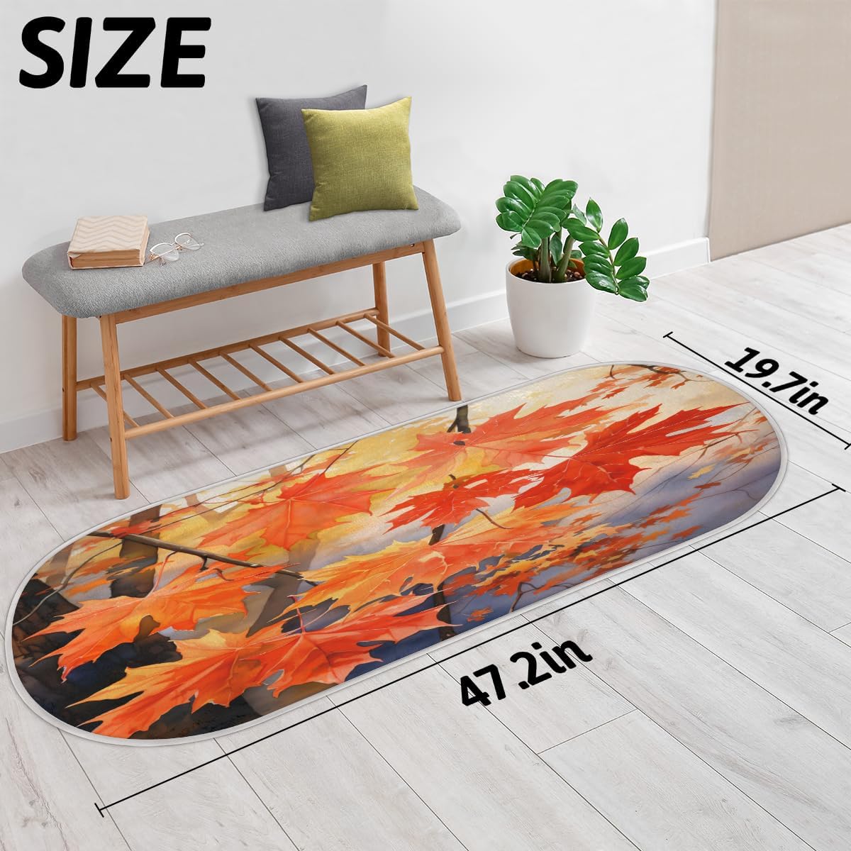 Watercolor Autumn Maple Leaf Tree Bathroom Rugs Non-Slip Bath Rug Microfiber Bath Mat Absorbent Kitchen Mats and Rugs Machine Washable Oval Plush