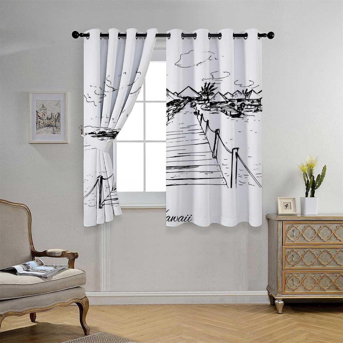 YANFENQI Cortinas para Ventanas Hawaiian Grommet Short Sliding Room Dividers Curtain Divider 63Inch Width by 80Inch Length,2 Panels