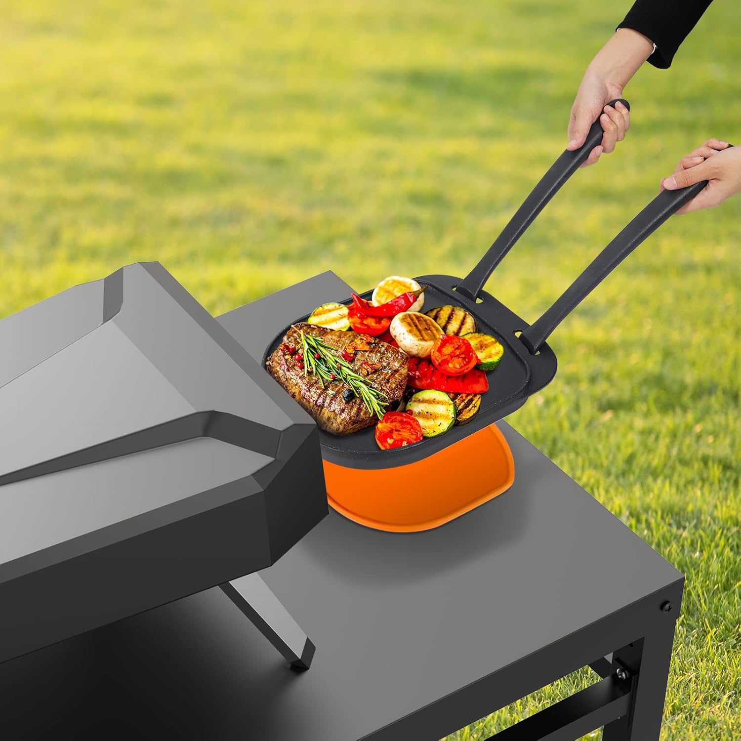 Platos reversibles de hierro fundido Sizzler, accesorios para horno de pizzautensilios de cocina para horno de pizza al aire libreinterior,