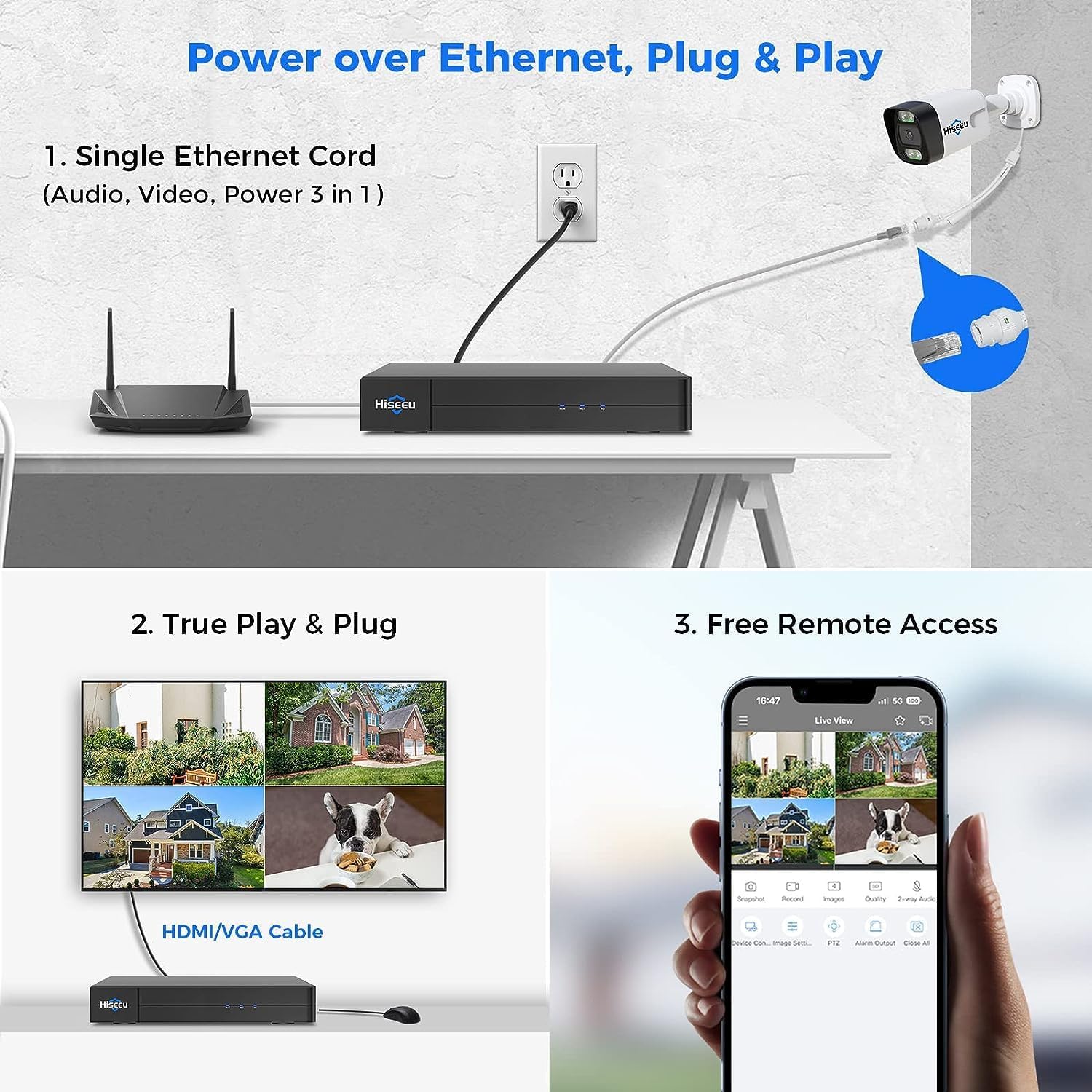 Audio de 2 vías+gran angular de 121 Sistema de cámara de seguridad Hiseeu 4K 8MP PoE, 8 cámaras de seguridad con cable IP de 5MP para interiores y