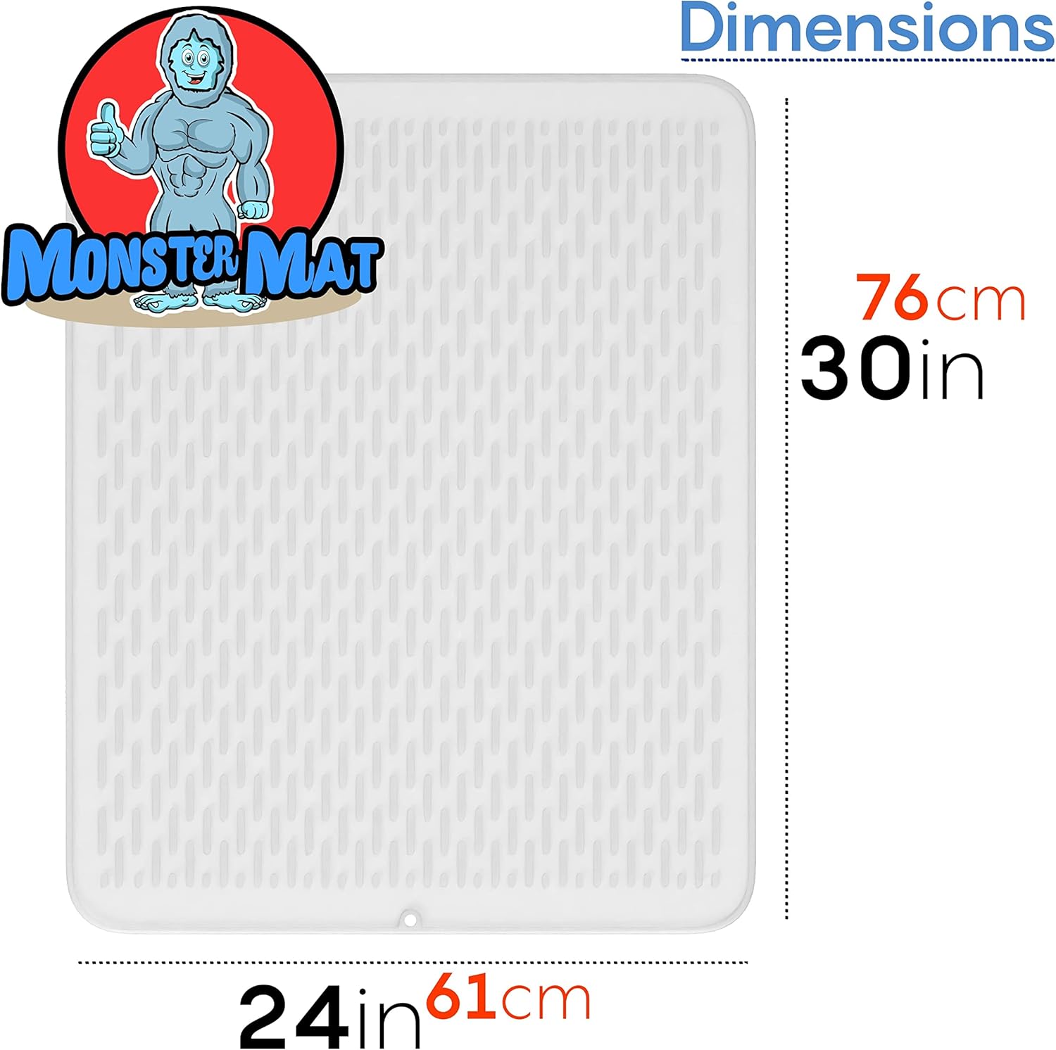 MonsterMat – Tapete extra grande (30 x 24 pulgadas) para secar platos de silicona resistente para encimeras de cocina (translúcido, XL – 30 x 24