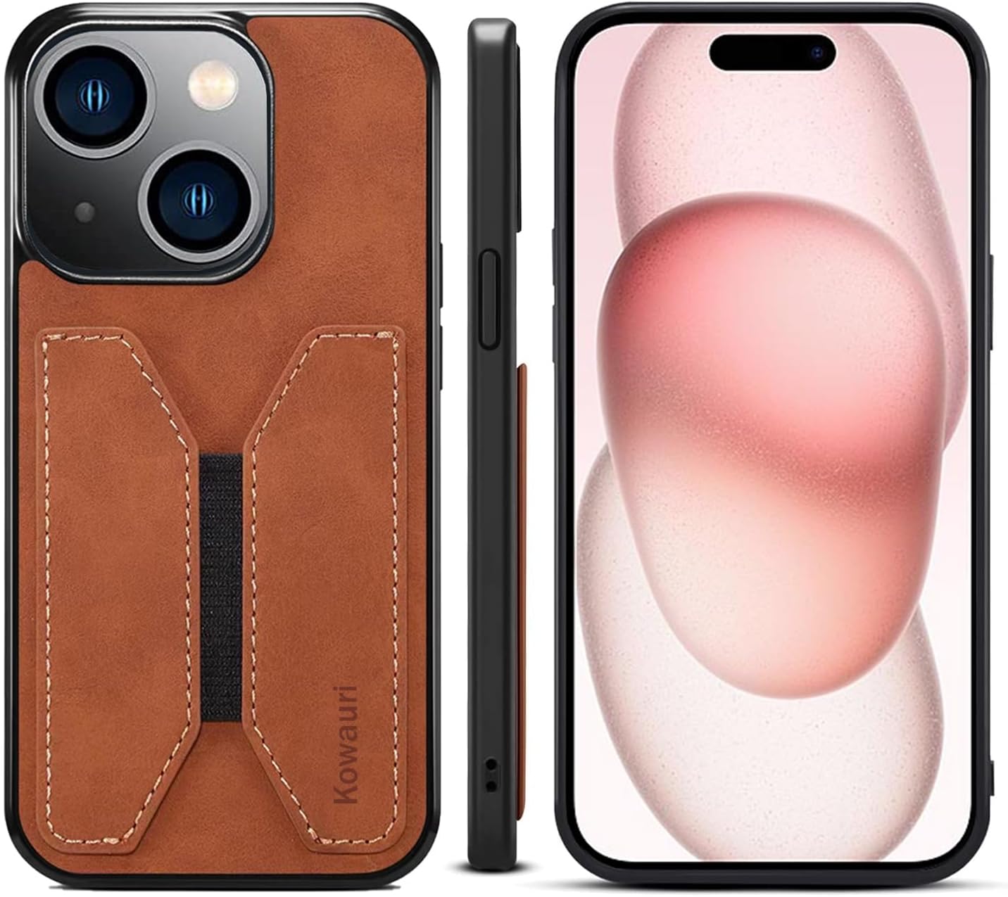 Kowauri Funda para iPhone 15, piel sintética, con ranura para tarjeta de crédito, funda protectora ultra delgada para iPhone 15 (6.1 pulgadas),
