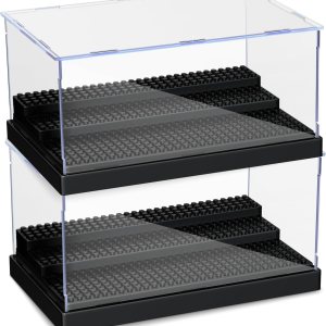 KKU Vitrina para bloques de figuras de acción de minifiguras, caja de exhibición de minifiguras acrílicas, caja de almacenamiento con 3 escalones KKU Vitrina para bloques de figuras de acción de minifiguras, caja de exhibición de minifiguras acrílicas, caja de almacenamiento con 3 escalones