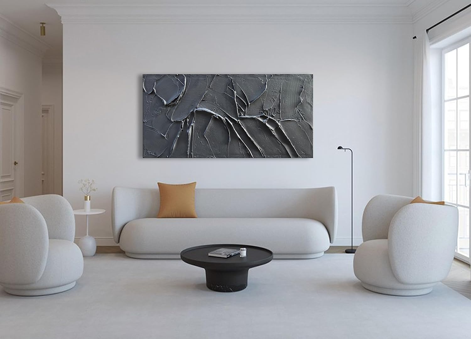 NANKAI Pintura al óleo minimalista negra de textura gruesa pintada a mano, 30 x 60 pulgadas, arte contemporáneo grande, pintura al óleo, hogar,