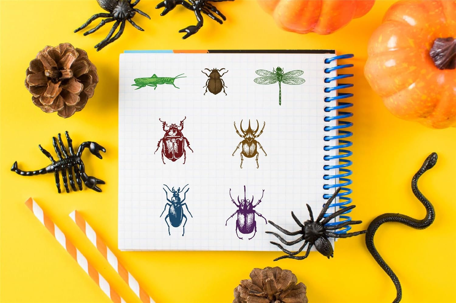 Arbuya Sellos transparentes de espécimen de insectos para hacer tarjetas o diario, sellos de goma de escarabajos de mariposa para manualidades,