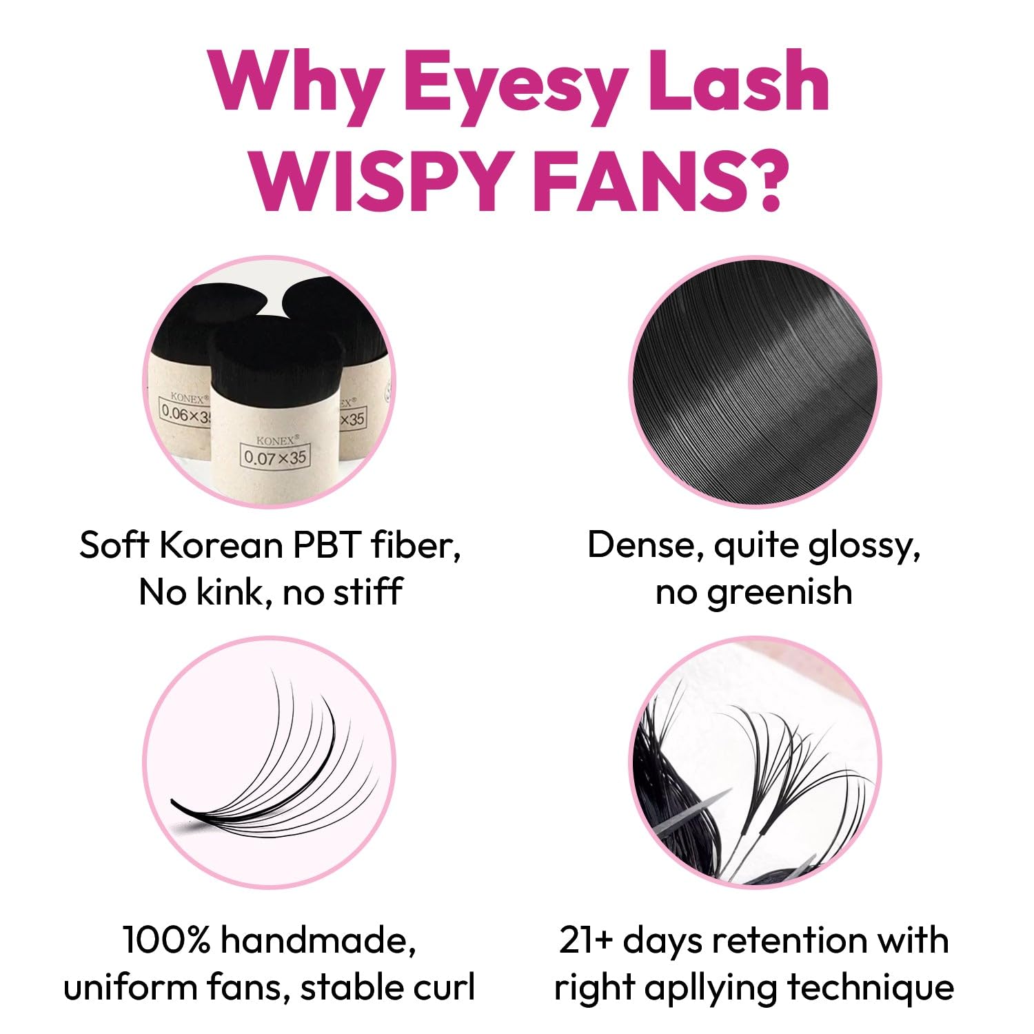 Eyesy Lash 500 extensiones de pestañas Wispy  5D 0.07 Tamaño 0.551 in Curl CC  Pestañas Kim K de volumen americano, extensiones de pestañas