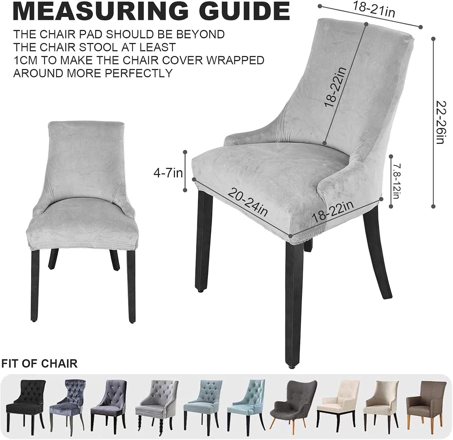MIFXIN Funda de terciopelo para silla con respaldo de ala, elástica, lavable, inclinada, para silla de comedor, banquete, decoración de fiesta en el