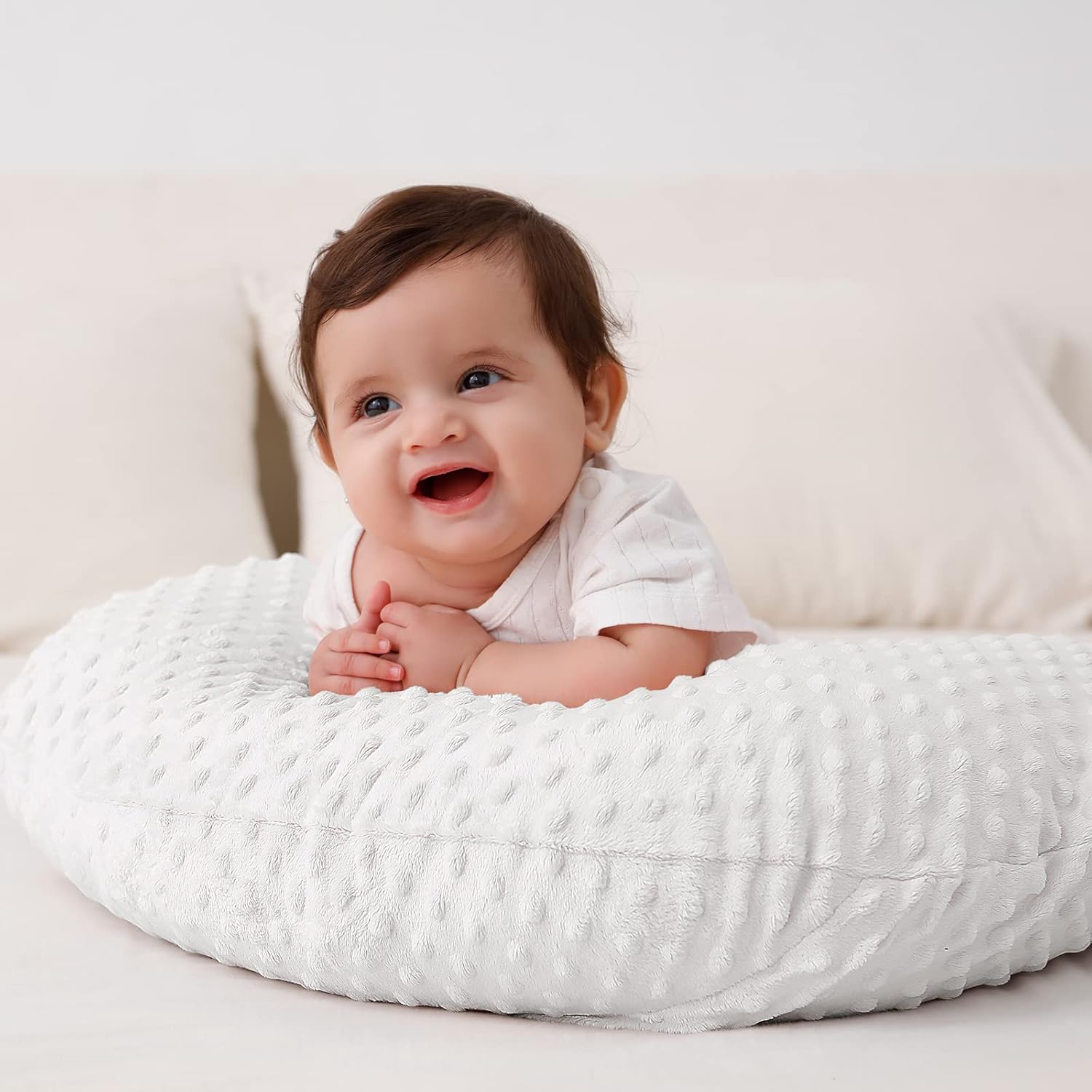 Almohada de lactancia y posicionador corporal con funda de Minky de primera calidad para lactancia materna para bebés niños y niñas, almohada de