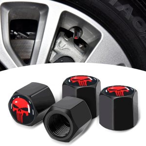 ZBGUN 4 tapas de vástago de válvula de neumático de calavera, tapa de aire de metal con forro de plástico, resistente a la corrosión, a prueba de ZBGUN 4 tapas de vástago de válvula de neumático de calavera, tapa de aire de metal con forro de plástico, resistente a la corrosión, a prueba de