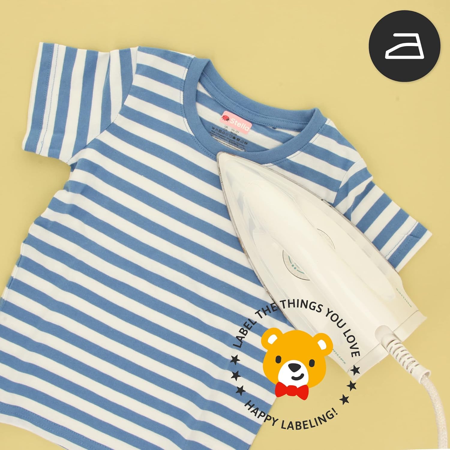 Etiquetas termoadhesivas con nombre para ropa (120 unidades, 1.2 x 0.5 pulgadas) – Etiquetas personalizables para ropa, seguras para la ropa sucia y