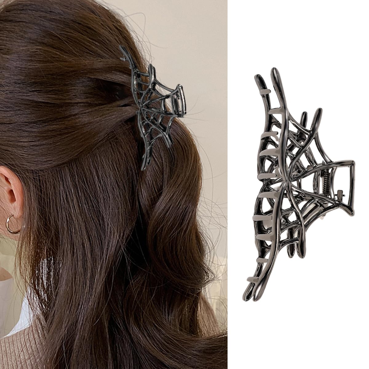Pinzas para el cabello de tela de araña negra para mujer, pinzas de metal negro para el cabello, accesorios para el cabello, pasadores para el