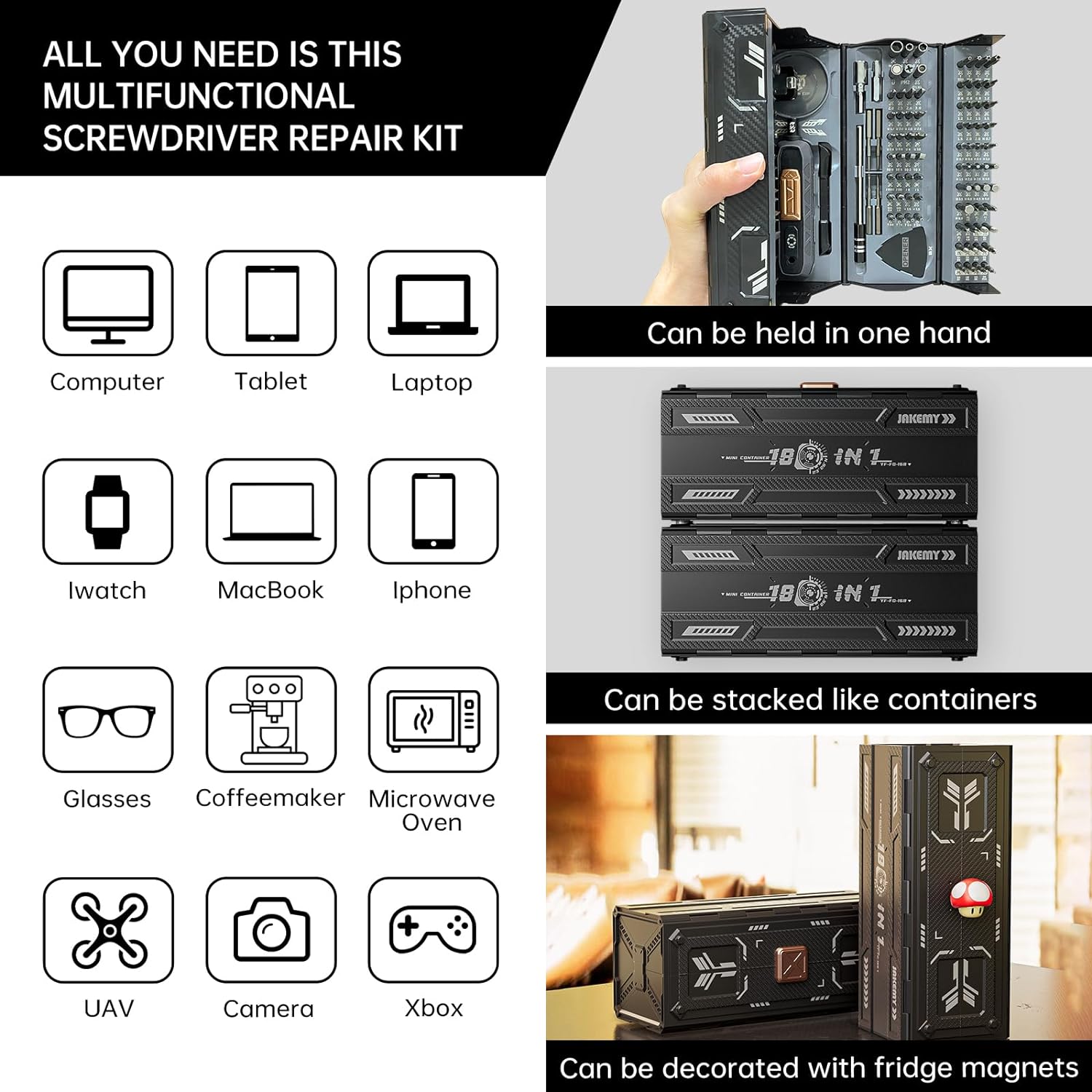 JAKEMY Juego de destornilladores de precisión 180 en 1, kit de destornilladores de computadora, kit de herramientas de reparación magnética