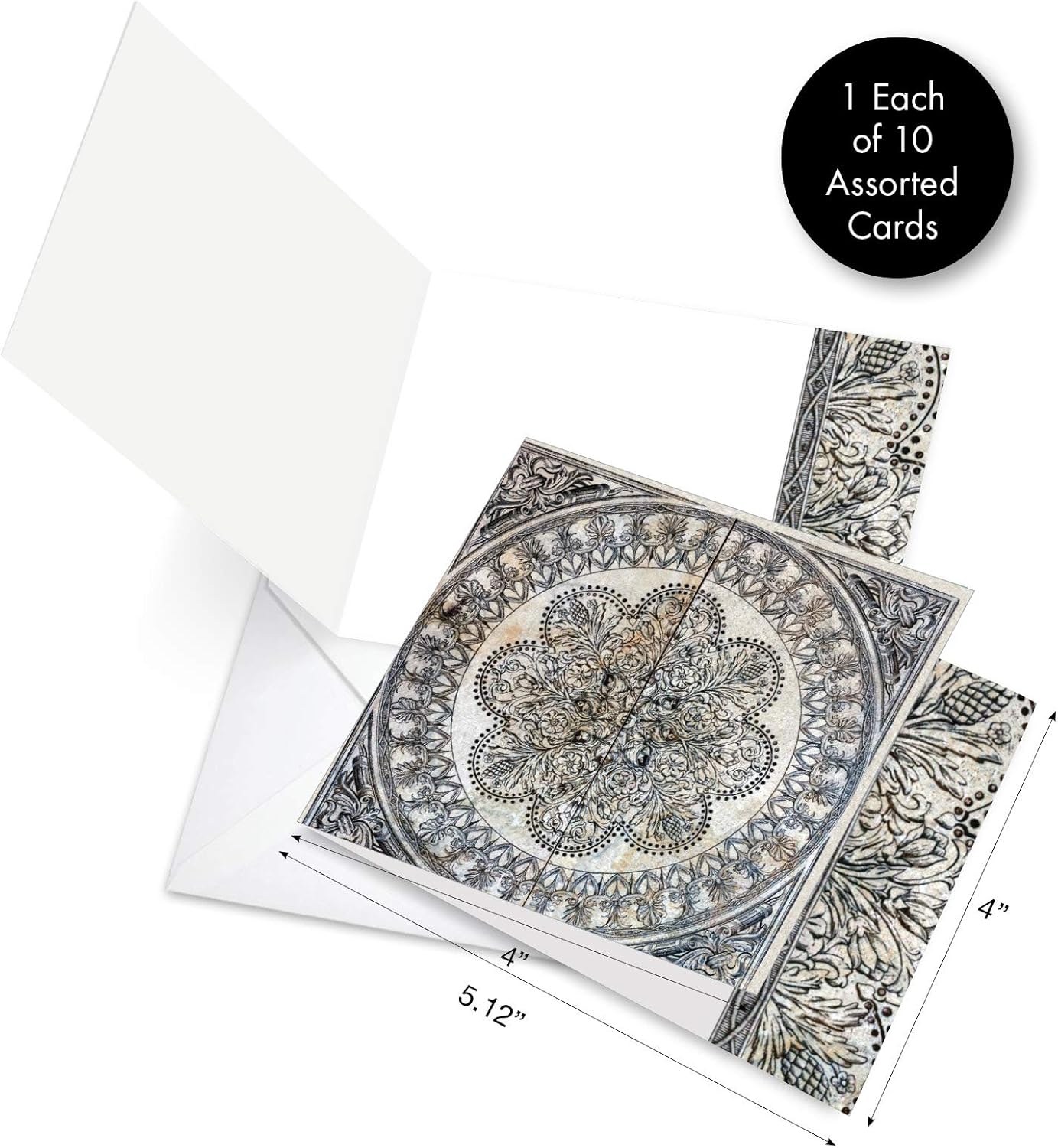 The Best Card Company – 10 coloridas tarjetas de notas en blanco con sobres (4 x 5.12 pulgadas) – Juego surtido en caja – Azulejos antiguos clásicos