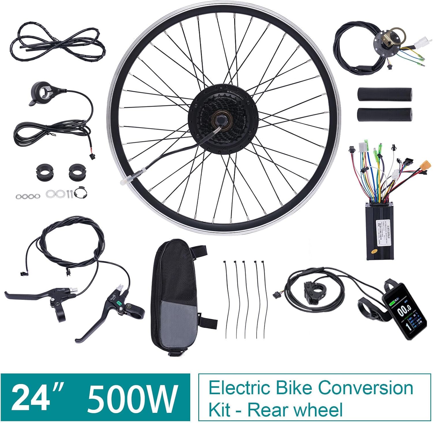 Kit de conversión de bicicleta eléctrica de 24 pulgadas, rueda delantera y trasera, kit de conversión de motor de bicicleta eléctrica de 36 V 500 W,