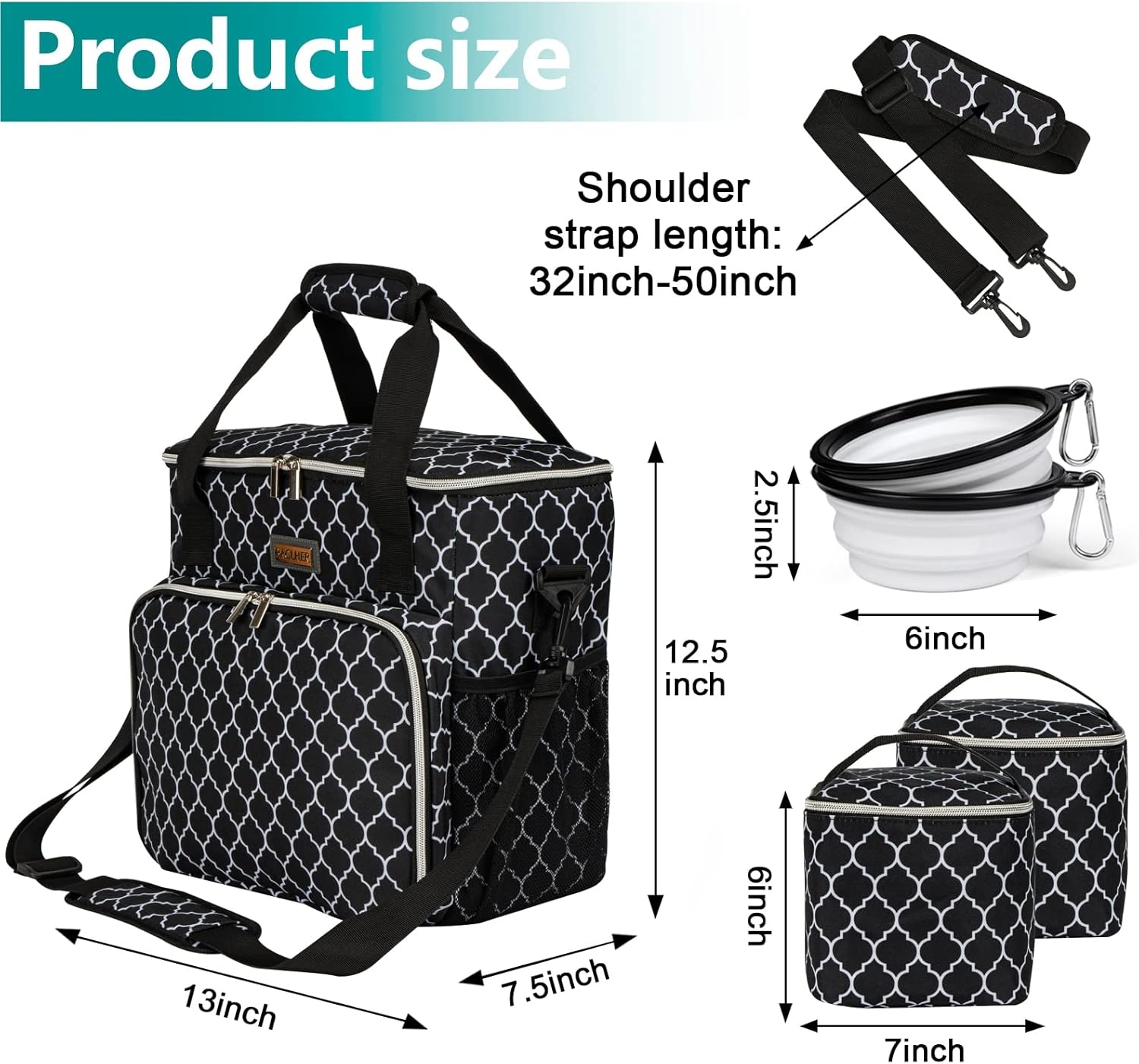 BAGLHER Bolsa de viaje para perros, bolsa de viaje para mascotas (todos los suministros de viaje para mascotas), con 2 recipientes de comida para