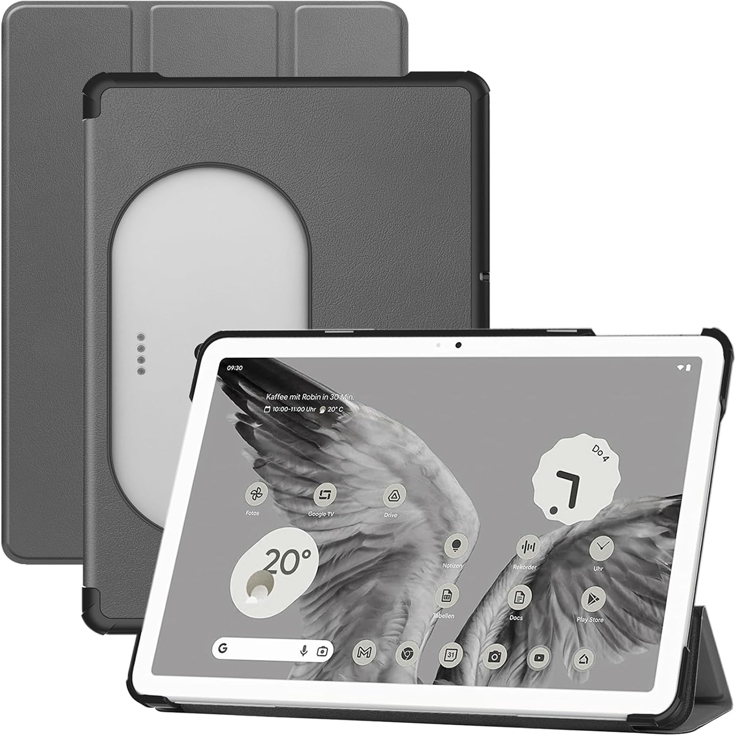 NINKI Google Pixel – Funda y soporte para tablet, múltiples ángulos de visión, policarbonato duro + protección trasera de piel sintética, color gris