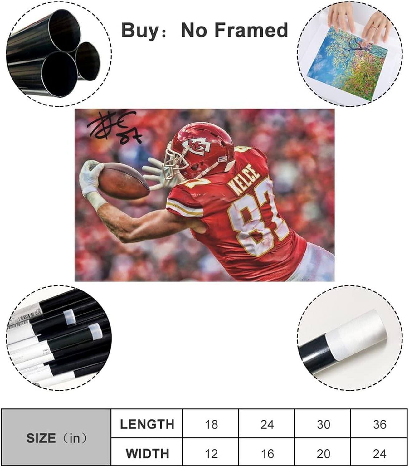 BAWEE Póster de lona Travis Kelce para decoración de dormitorio, paisaje deportivo, oficina, habitación, regalo, sin marco 12 x 18 pulgadas (11.8 x