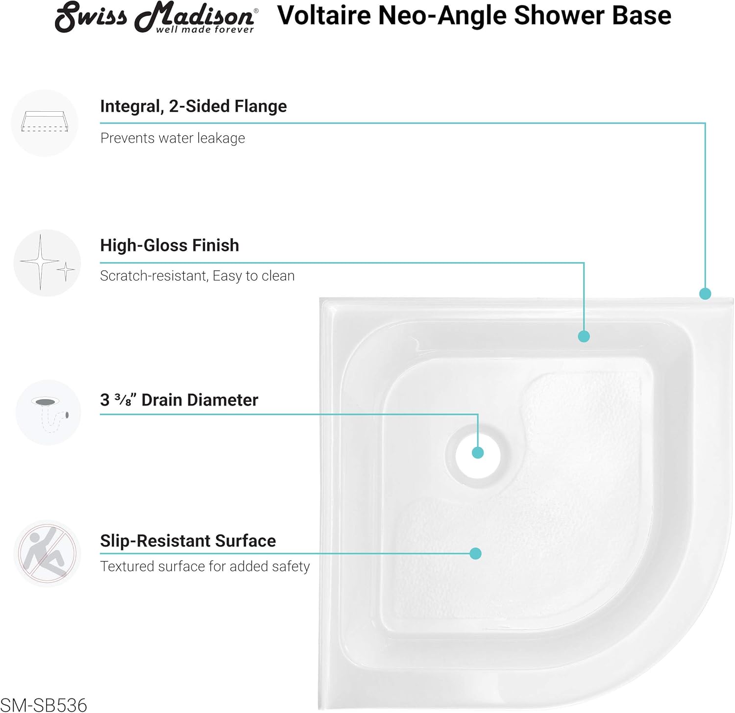 Swiss Madison Well Made Forever SM-SB536 Voltaire – Base de ducha, color blanco