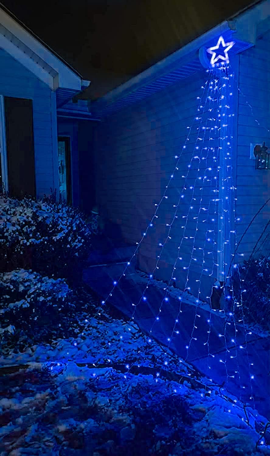 Luces decorativas de Navidad para exteriores, 317 luces LED de 11.5 pies, 8 modos de iluminación de memoria y temporizador, luces de estrella de
