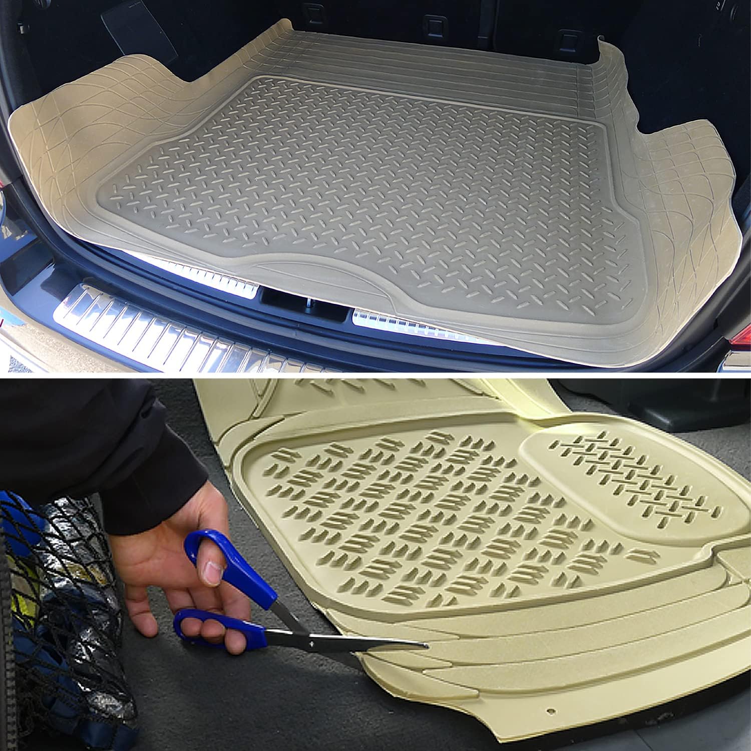 Spec-D Tuning Alfombrillas de goma 3D de ajuste universal, 4 piezas, color beige, resistentes para todo tipo de clima, delanteras, traseras +
