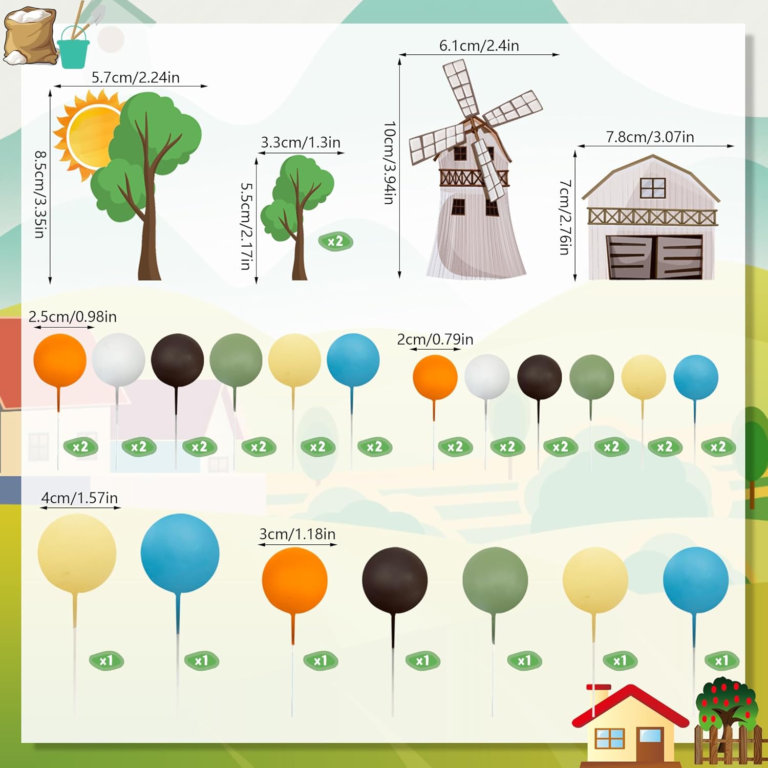 48 piezas de decoración de pasteles de cumpleaños de animales de granja, decoración de pasteles de granja para niños y niñas, animales de granja,