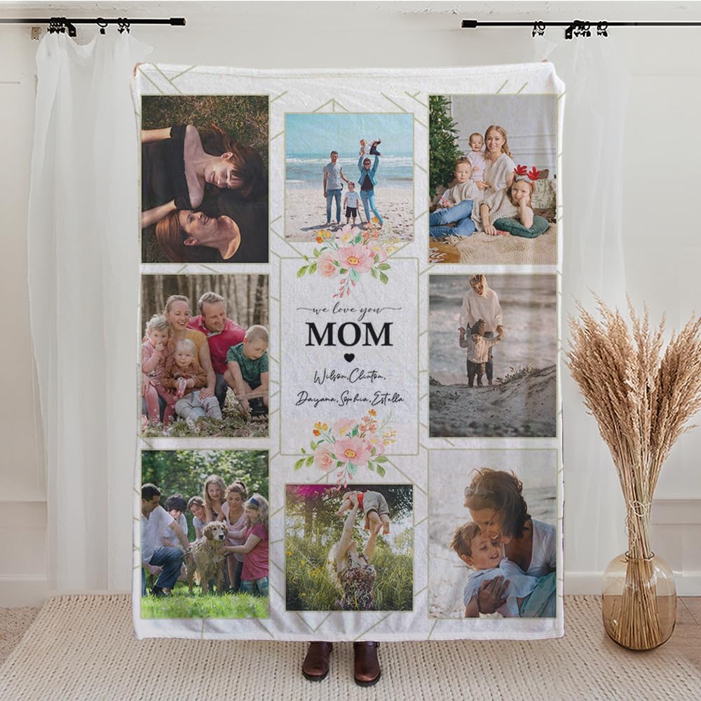 callie Manta personalizada para madre de hija e hijo, mantas personalizadas para mamá con fotos y nombres de niños, manta de franela sherpa, regalos