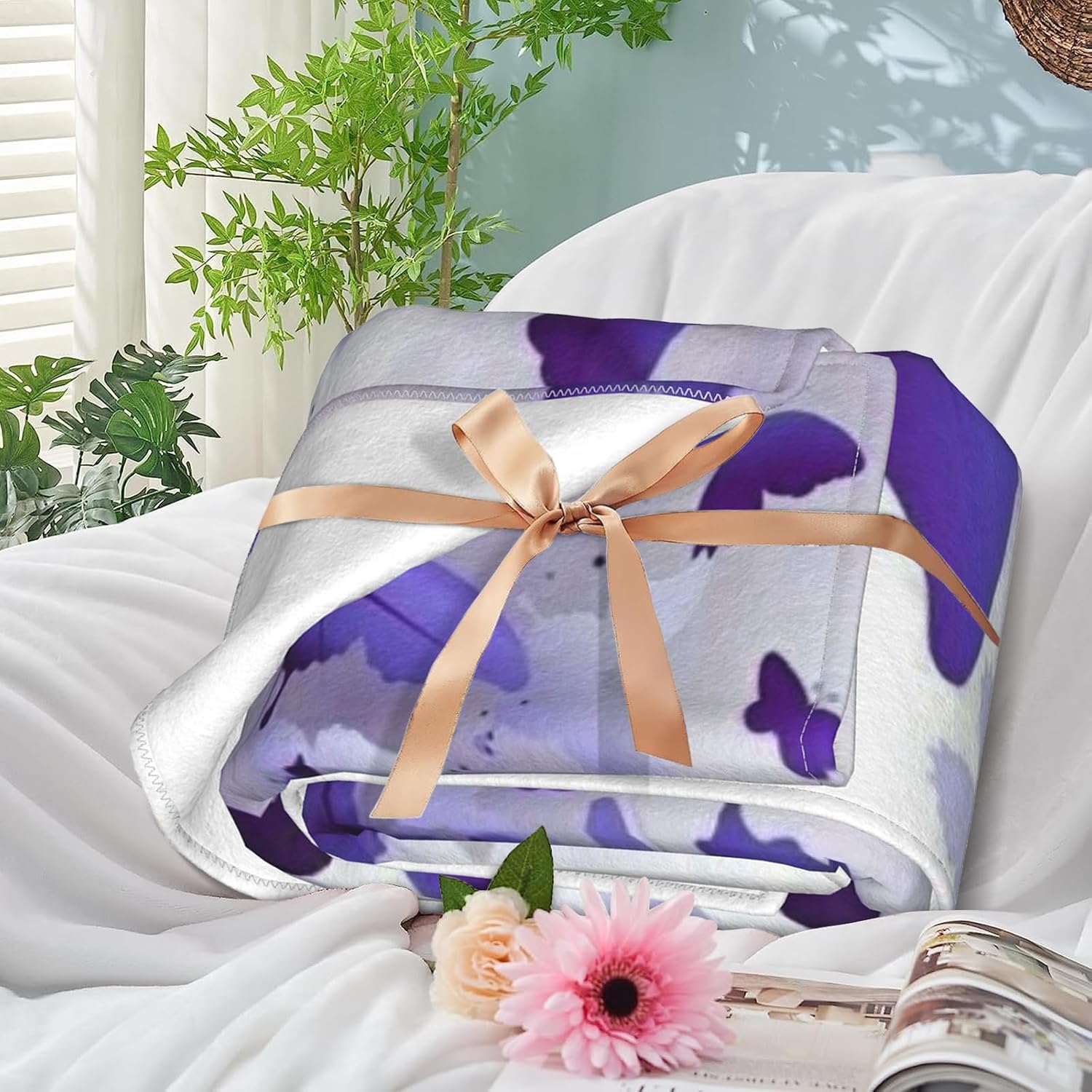 Manta de mariposa morada de 60 x 50 pulgadas, regalos de mariposa para mujer, manta de franela de forro polar femenino para sofá, cama, decoración
