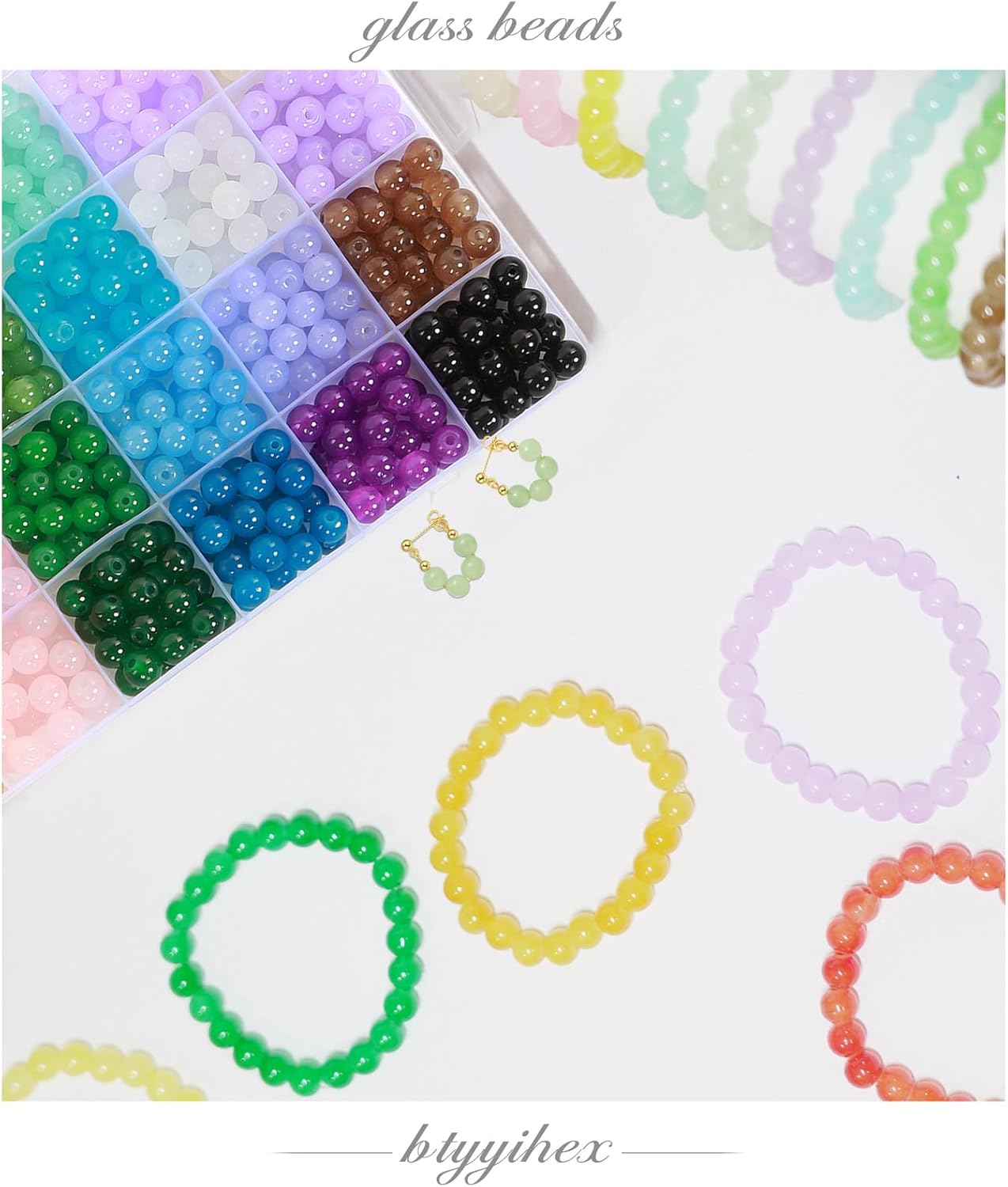 1400 cuentas de vidrio para la fabricación de joyas, 28 colores de cuentas de piedras preciosas de cristal de 0.315 pulgadas (0.315 in), kit de