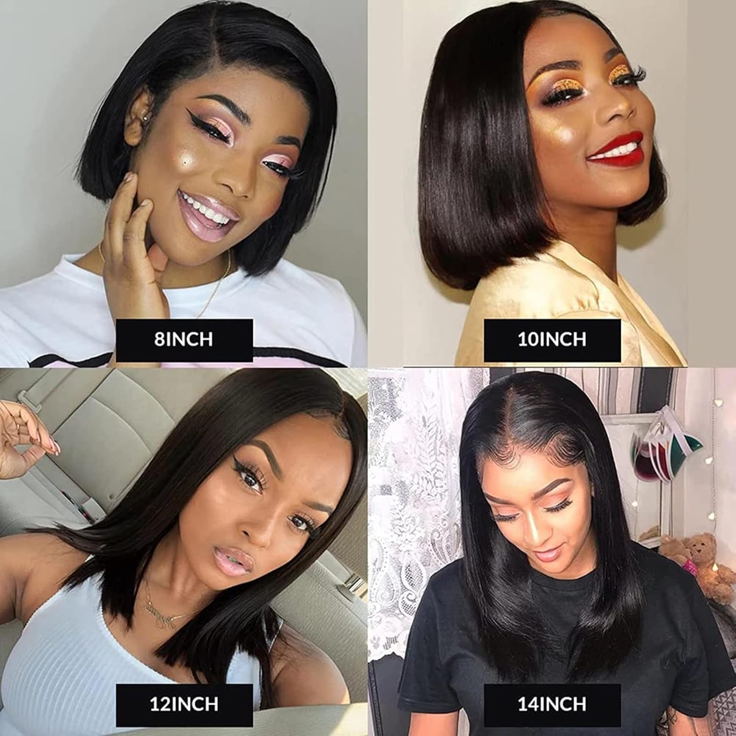 Pelucas de cabello natural estilo Bob para mujeres negras, pelucas de cabello humano con encaje frontal, transparente, sin pegamento, pelucas de
