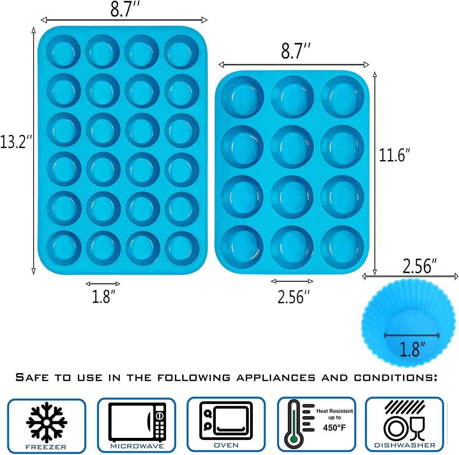 Bandeja de silicona para magdalenas, juego de moldes para hornear cupcakes, 12 tazas, molde para magdalenas, antiadherente, sin BPA, apto para