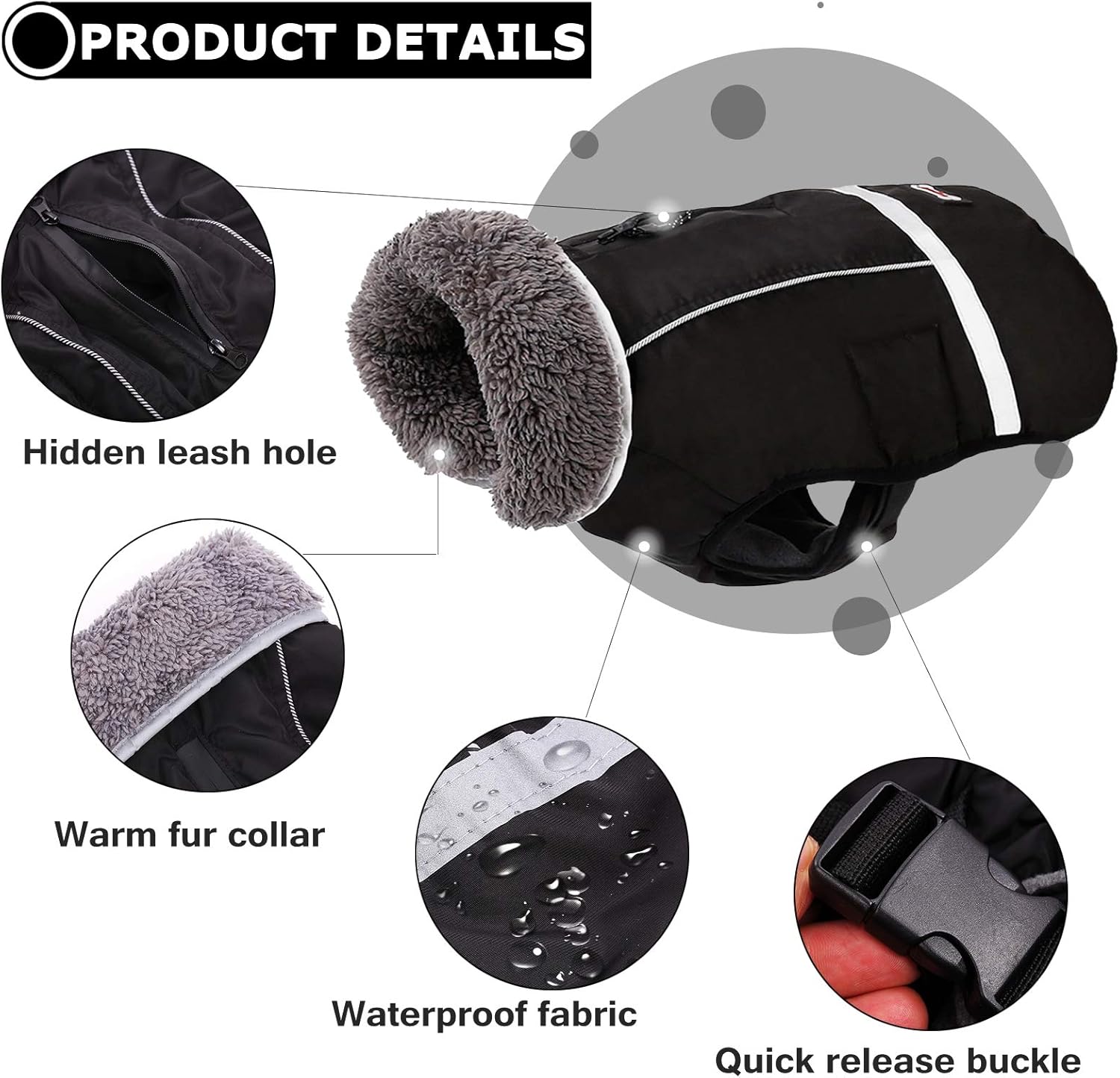 Abrigo de perro cálido reflectante chaqueta de invierno, impermeable a prueba de viento para perros fríos, forro polar grueso para mascotas, chaleco