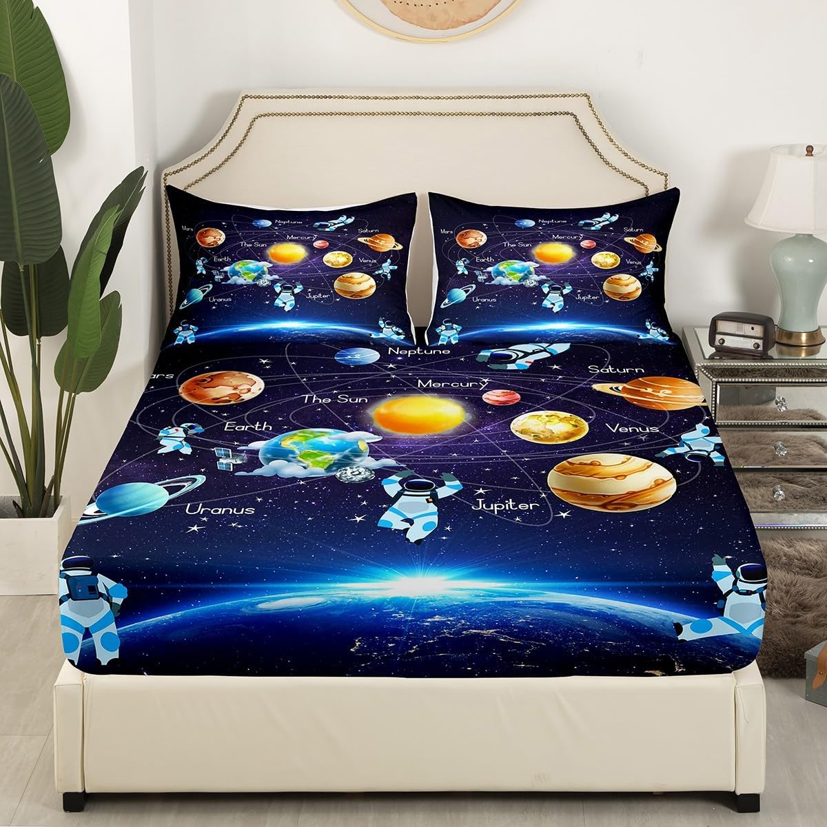 Erosebridal Outer Space – Juego de sábanas de tamaño King para niños y niños, planeta, sistema solar, para niñas, adolescentes, galaxia azul, cielo