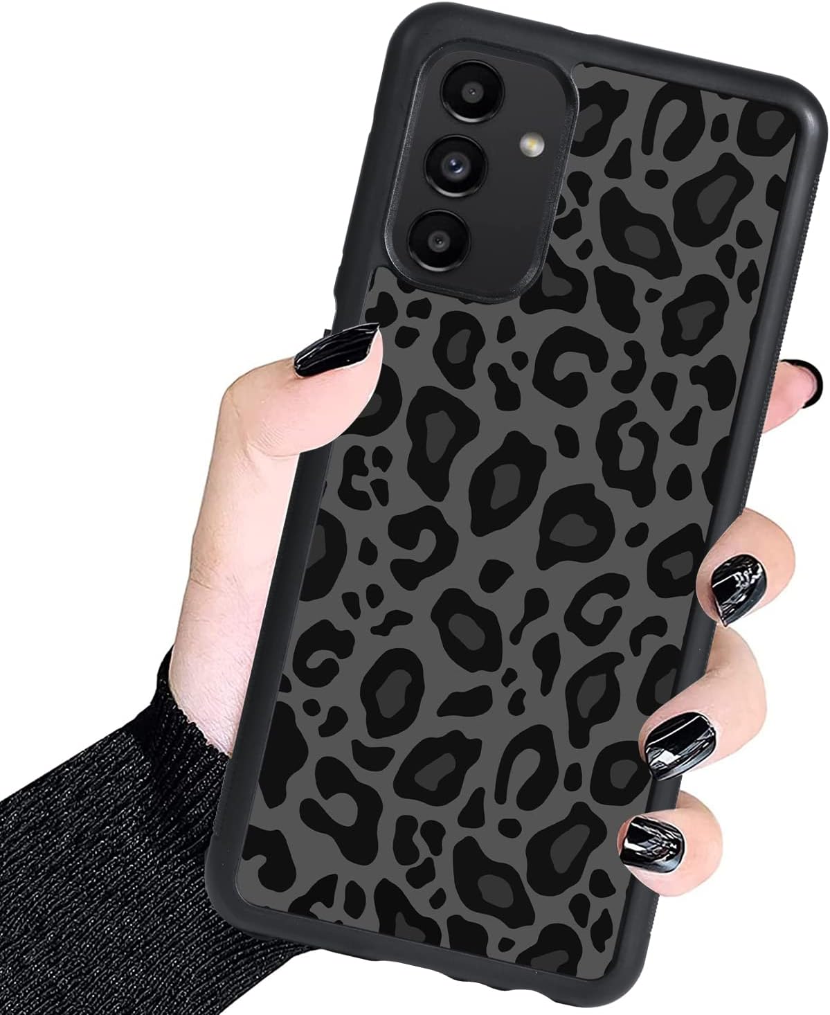 KANGHAR Funda compatible con Galaxy A14 5G, diseño de leopardo negro, textura de neumático antideslizante, a prueba de golpes, funda protectora de